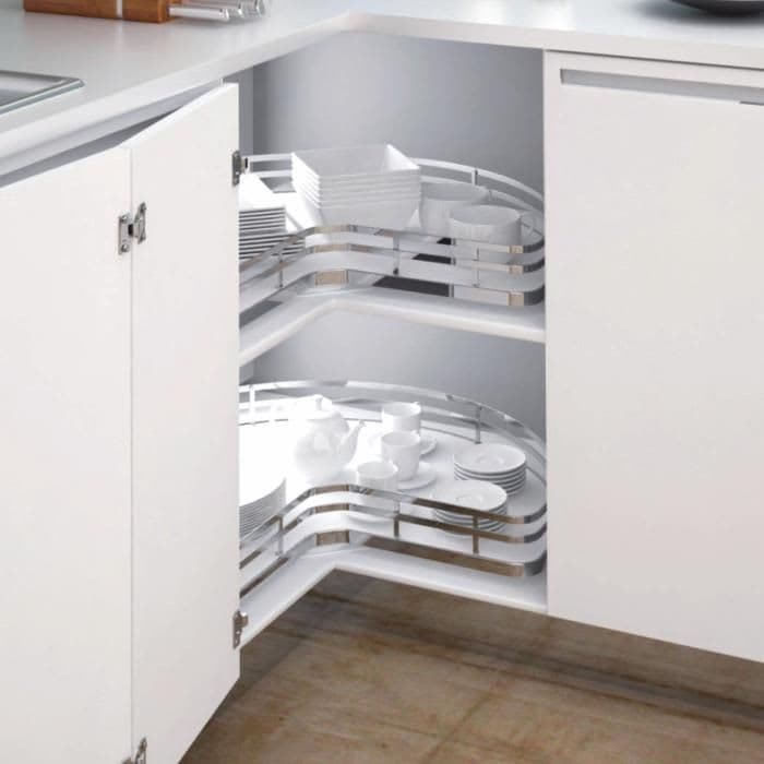 Hettich Cargo 3/4 Carousel 2 Shelves 2 Flat Chrome White Base - Chrome Finish