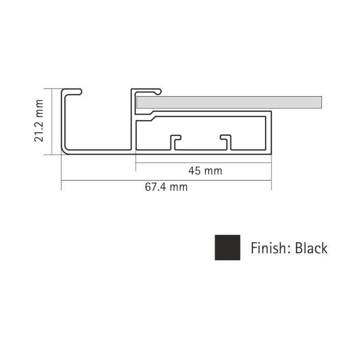 Hettich Glass Profile Handle 45 mm Straight Frame Black