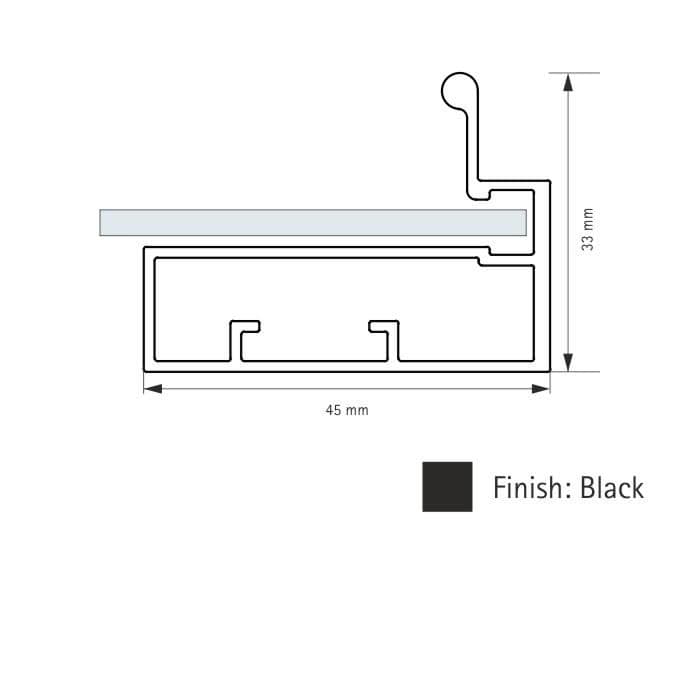 Hettich Glass Profile Handle Black 45 mm
