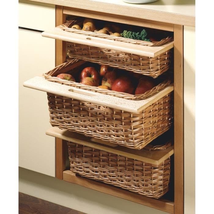 Wicker Baskets with Beech Runner with Beech Rail for cabinet side 18 Inch