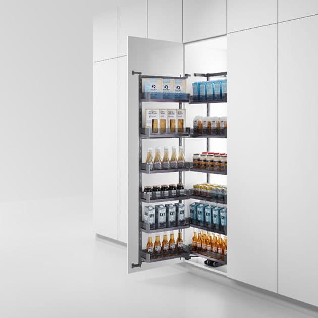 Starrs Pantry Roll Out 6 Basket Soft Close Upgrade Grey Glass Finish 600 mm