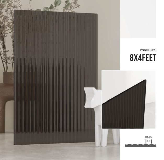 8 mm FLUTED GLASS ACRYLIC (GREY)